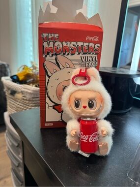 Coca-Cola White Fuzzy Plush Monster Holding Red Coke Can